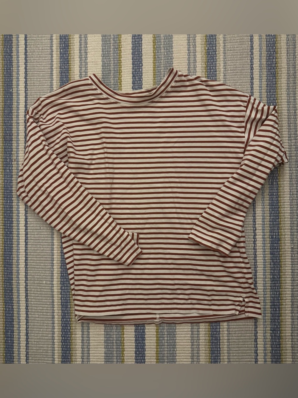 AYR women’s Maroon Long Sleeve Cream and Rusty Red Striped Tee, medium